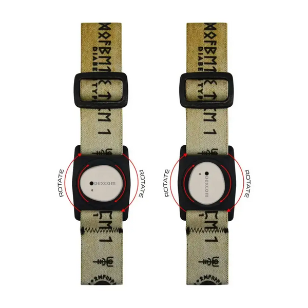 Dexcom G7 Armband with Rotating Clip Viking Edition featuring Viking runes and symbols.