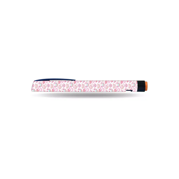 NovoRapid Flexpen with Valentine-themed pink and white heart pattern sticker for diabetes care