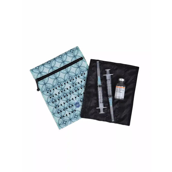 Insulin travel case cooling wallet for 4 insulin vials or eye drops with water evaporation technology, lightweight and reusable.