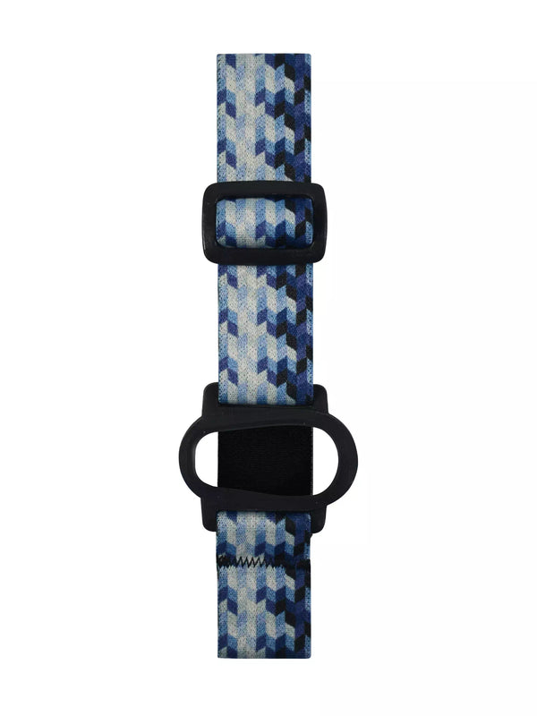 Dexcom G6 Adjustable Armband with blue geometric design for secure CGM placement.