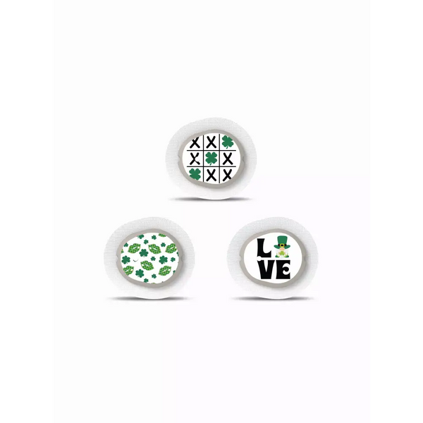 St. Patrick's Day themed Dexcom G7 sensor stickers set with shamrock designs.