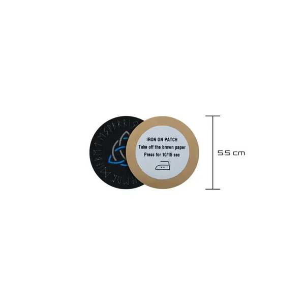 Viking-themed diabetes awareness iron-on patch with Triquerta symbol, 5.5 cm diameter.