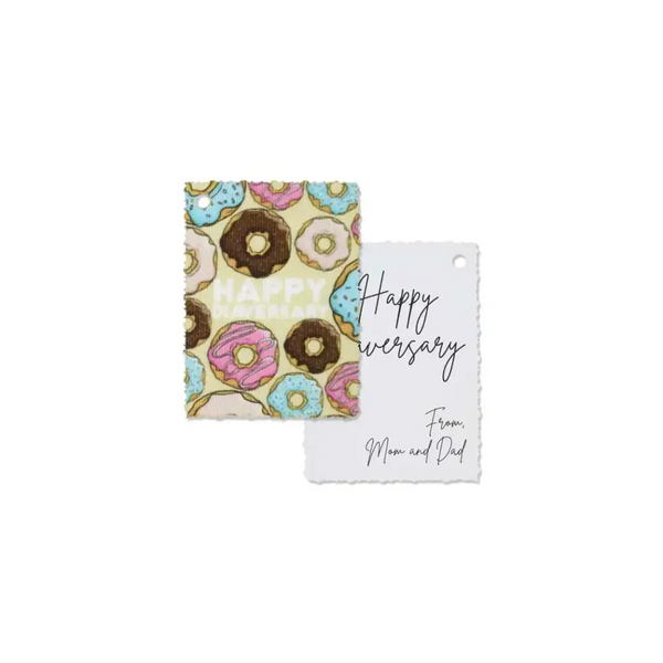 Diaversary gift tags with vibrant designs and personalized messages.