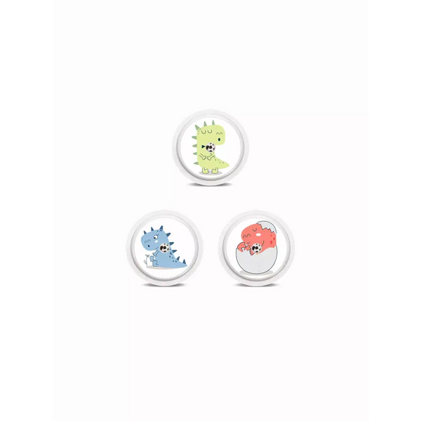Freestyle Libre 2 Stickers in Fun Vibes Dino design. Personalize your sensor with dinosaur-themed stickers. 3 stickers per pack. Non-removable.