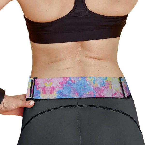 Tie dye insulin pump belt worn on back adjustable belt for discreet insulin pump placement