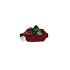 Elegant red lace insulin pump pouch with insulin pump inside, featuring reinforced tubing access.