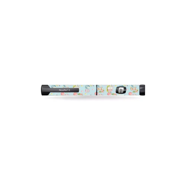 Insulin pen featuring a unicorn design with NovoPen Echo Stickers - Easter Edition 2025