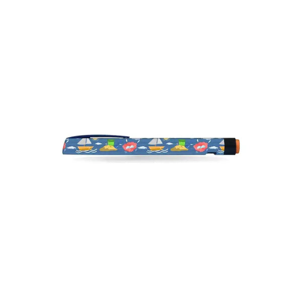NovoRapid Flexpen Insulin Pen with colorful kids’ sticker featuring boats and flowers design