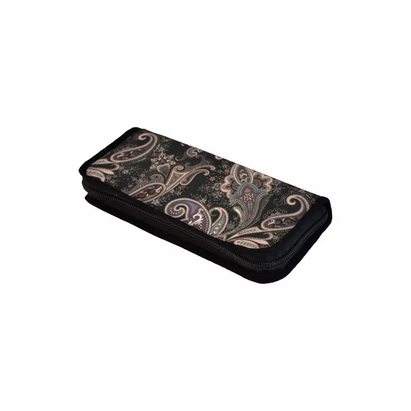 Stylish insulin travel case with paisley design, compact and lightweight, for insulin pens and USB glucose meters.