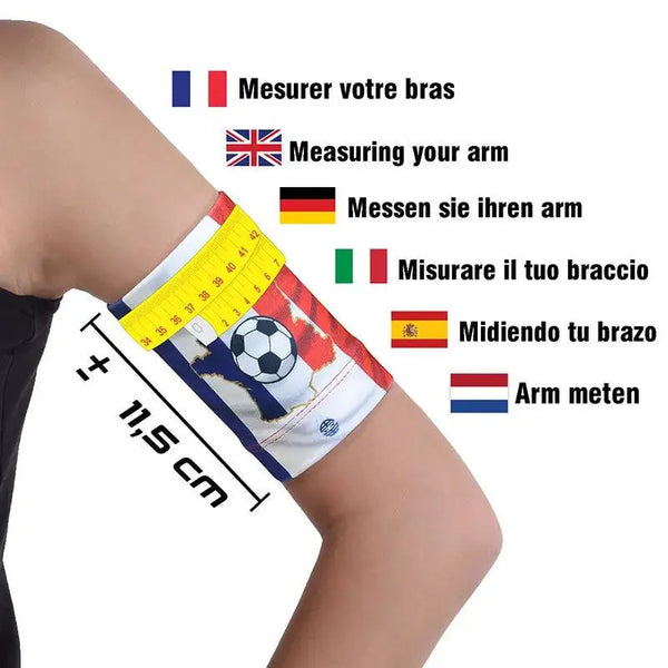 Glucose sensor and pod armband with printed flags, Dia-Band for diabetics, secure fit during activities.