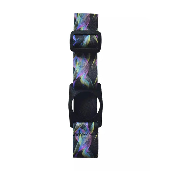 The Freestyle Libre 2 Armband with a colorful abstract pattern, showcasing the adjustable strap and sensor holder.