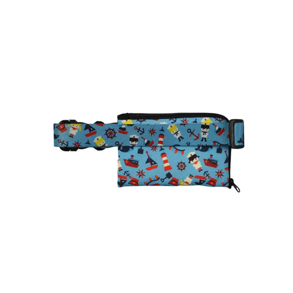 Insulin pump belt with window for kids in a cute nautical design.