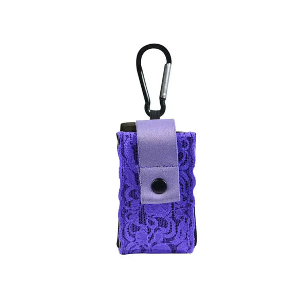 Lace insulin pump pouch with carabiner and belt loop.