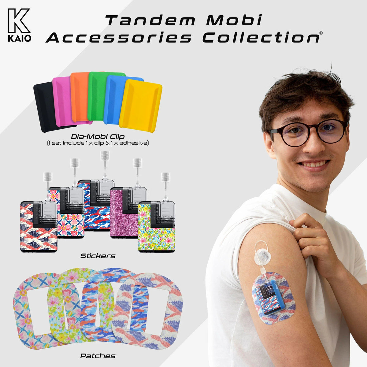Tandem Mobi accessories with Dia-Mobi Clip, patch and sticker Immagine