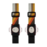 Black Dexcom G7 Armband with Rotating Clip, featuring orange and yellow diagonal stripes
