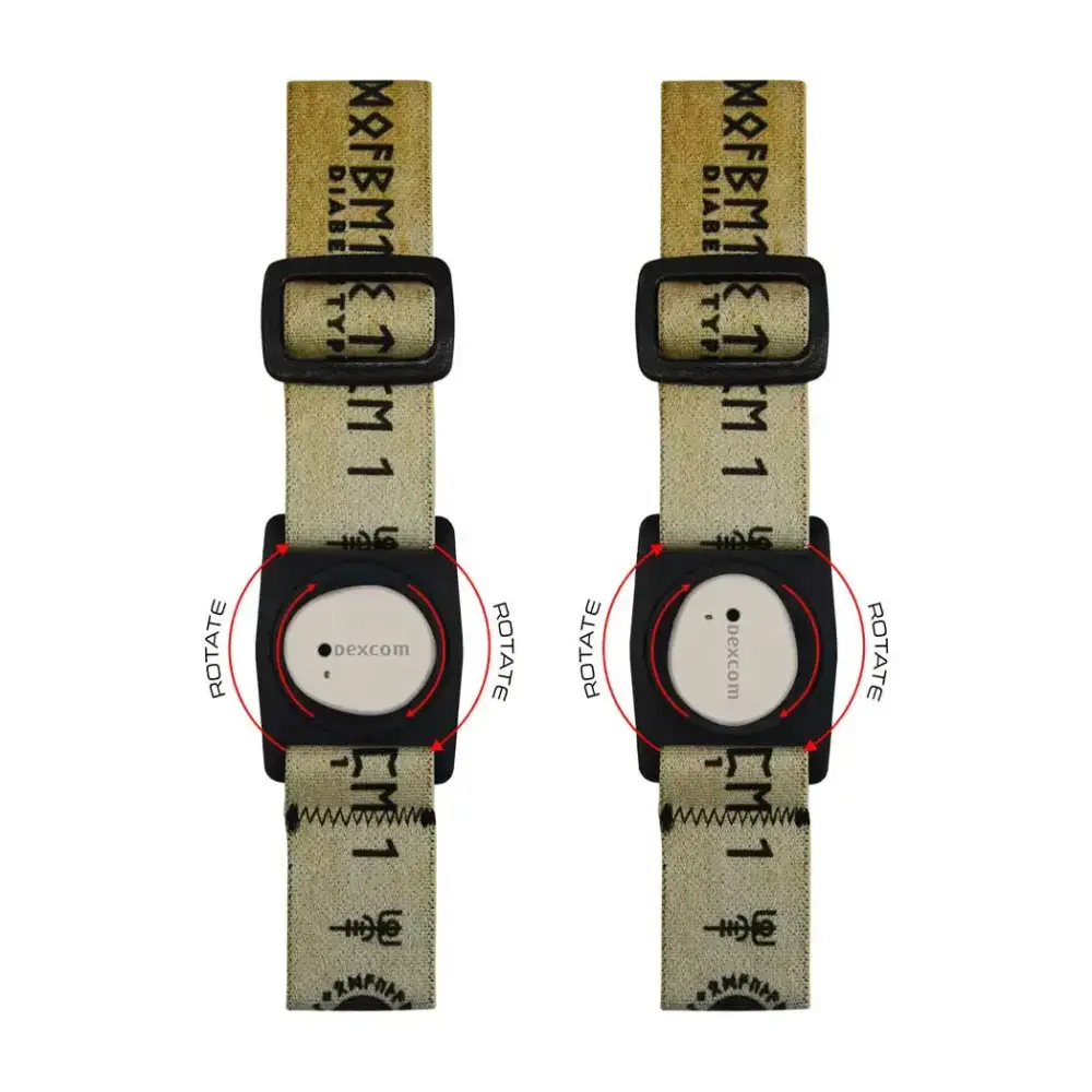 Dexcom G7 Armband with Rotating Clip Viking Edition featuring Viking runes and symbols.