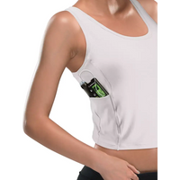 Adaptive woman's crop top with integrated insulin pump pocket, designed for comfort and style.
