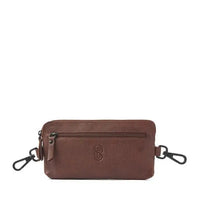 Stylish leather insulin pump waist pack with zipper and hooks for easy access and secure storage.