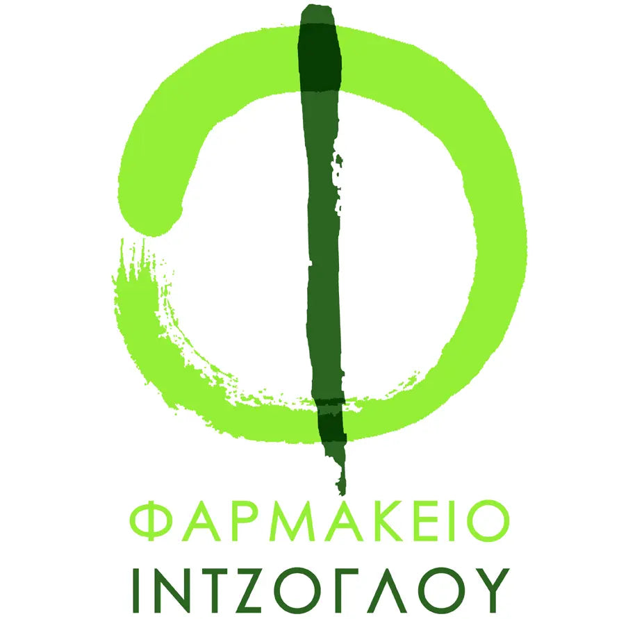 Inziglou Pharmacy Greece logo: a light green circle with a dark green vertical line, above green Greek text. Immagine