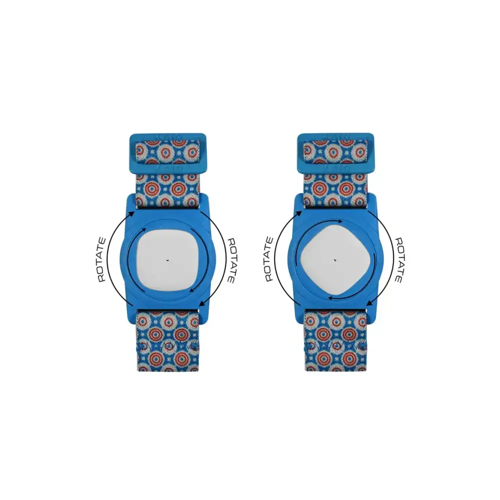 Medtronic Simplera Armband for children with rotating clip and metal adjuster, blue design.