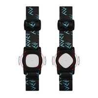 Two black and blue patterned knee pads for use with Medtronic Simplera CGM