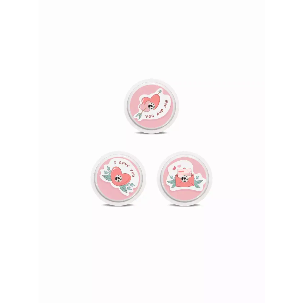 Freestyle Libre 2 Sensor Stickers Valentine Edition 2024 with rainbow hearts and love motifs.