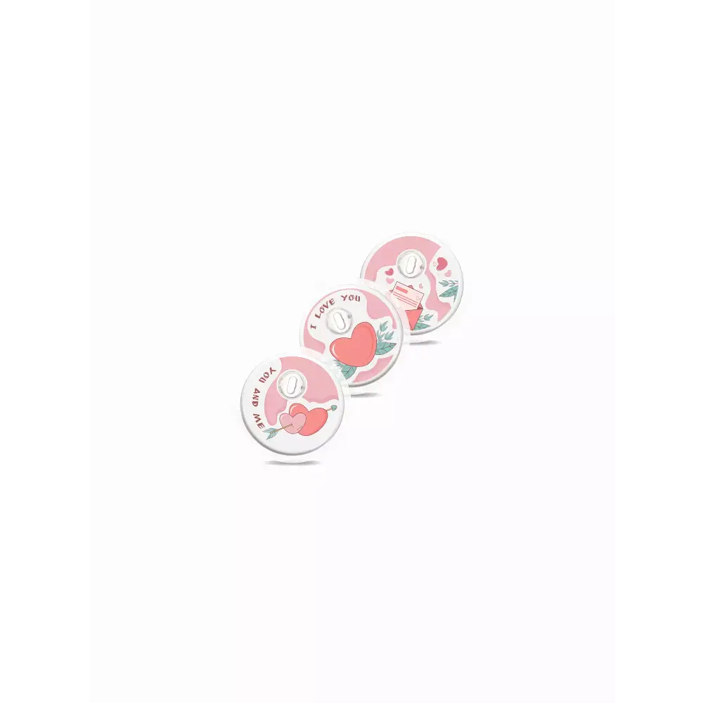 Valentine Edition Libre 3 stickers, vibrant heart-themed designs, set of three, water-resistant.