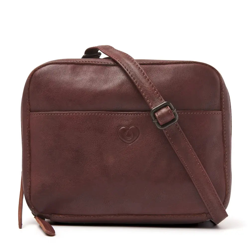 Brown Leather Diabetic Supplies Shoulder Bag - ALICE front view