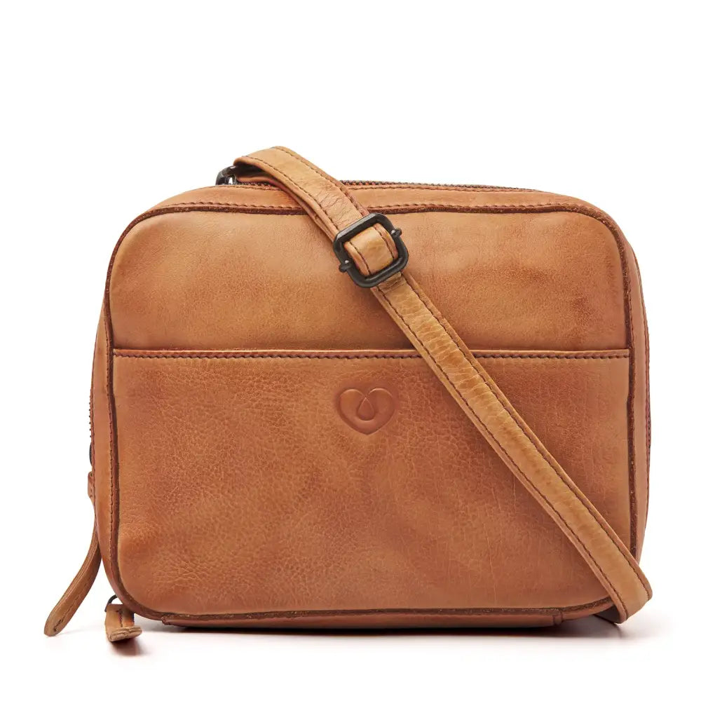 Camel Leather Diabetic Supplies Shoulder Bag - ALICE front view