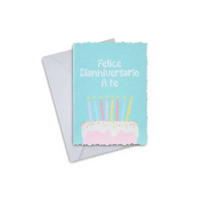 Diaversary cards featuring a colorful cake design with candles, blank interior for personalization, includes envelope.