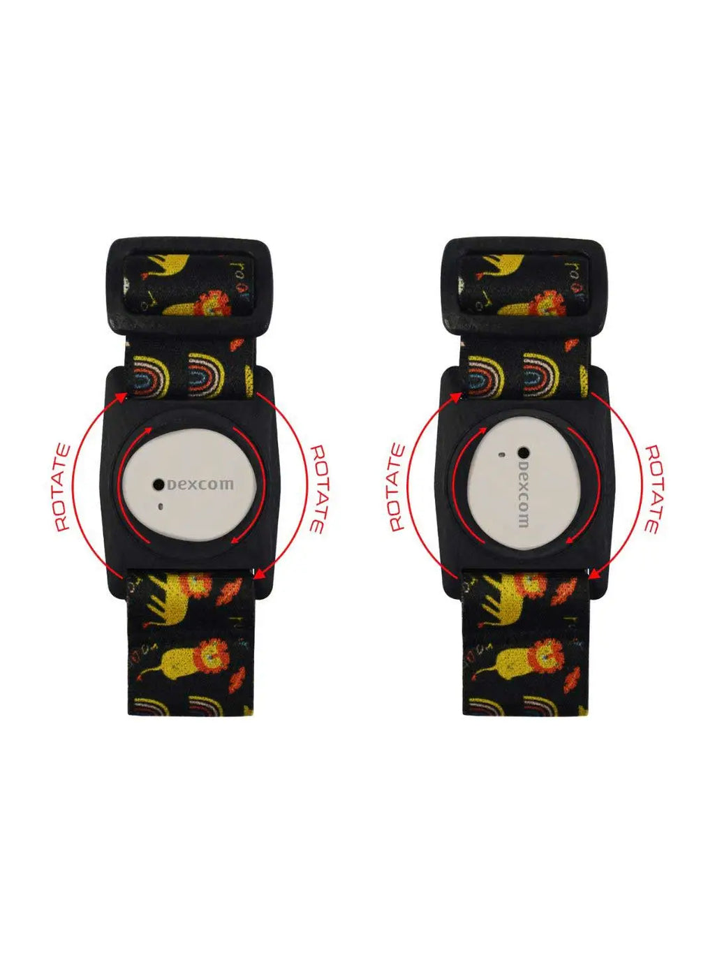Fascia da braccio per Dexcom G7 per bambini con clip rotante, Dia-Style Kiddy Bunny Overload & Roar