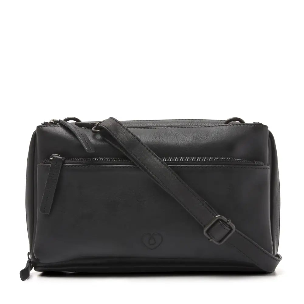 Black Leather Diabetic Supplies Shoulder Bag - MARLY front view