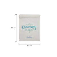 Kaio-Dia Diaversary Large Gift Bag with 'Happy Diaversary' design, 14.5 cm x 18.5 cm, durable cotton drawstring bag.