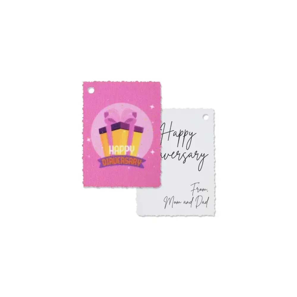 Diaversary gift tags with colorful designs, featuring "Happy Diaversary" text, pre-cut with holes for easy attachment.