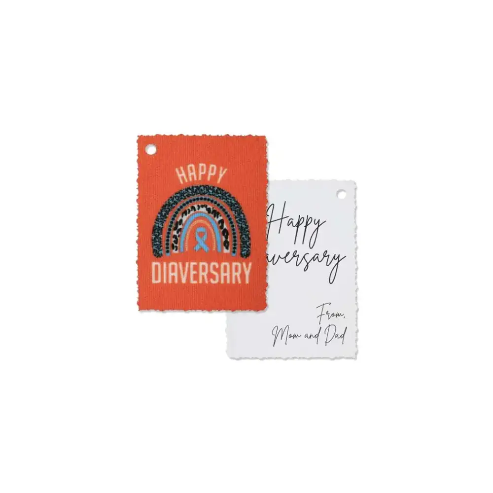 Diaversary Gift Tags with vibrant designs on canvas, perfect for celebrating diabetes anniversaries.