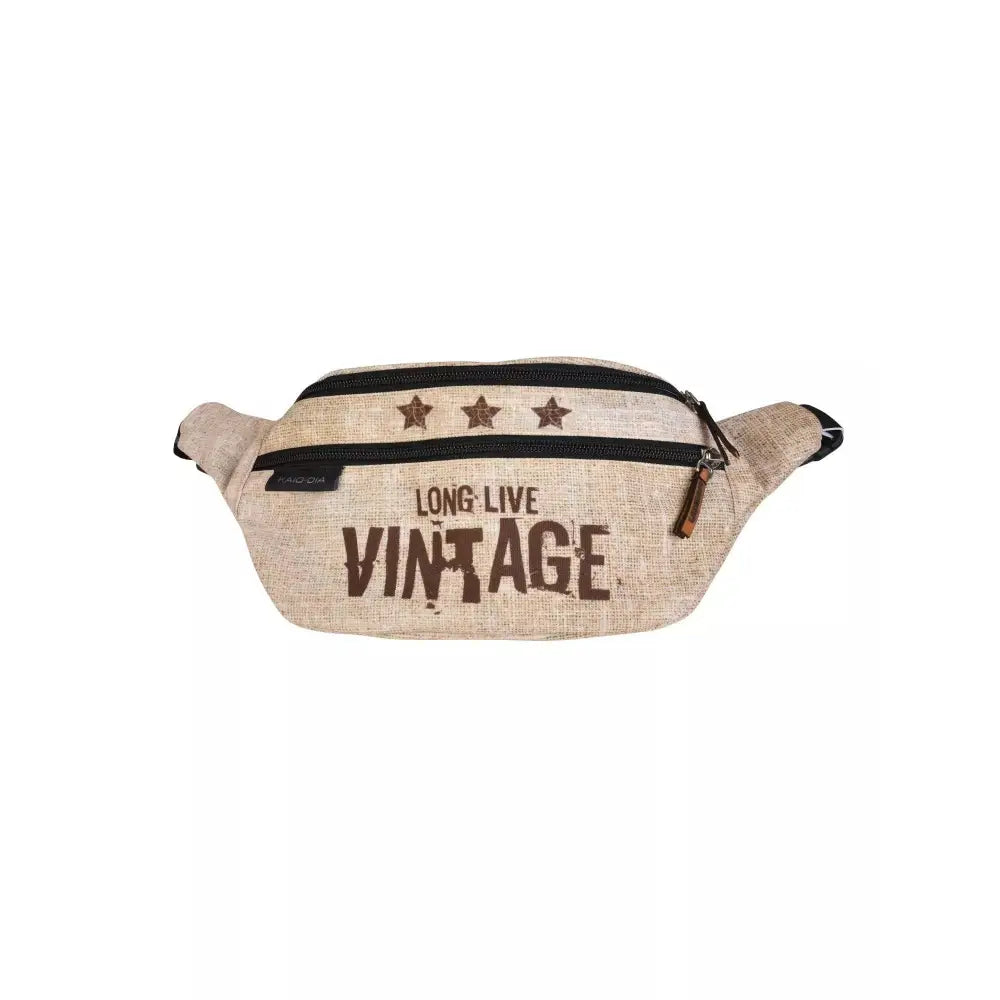 Diabetic fanny pack with insulin cooling system, beige vintage design, travel-friendly.