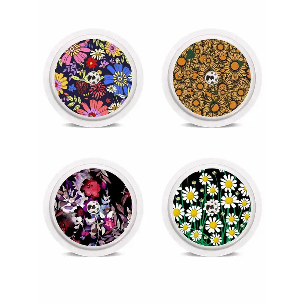 Freestyle Libre sensor stickers with floral designs for girls, waterproof vinyl.