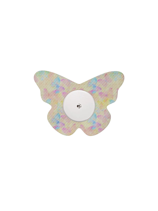 FreeStyle Libre 2 butterfly shape patch in Butterfly Mirage design, breathable adhesive overpatch to help support sensor wear