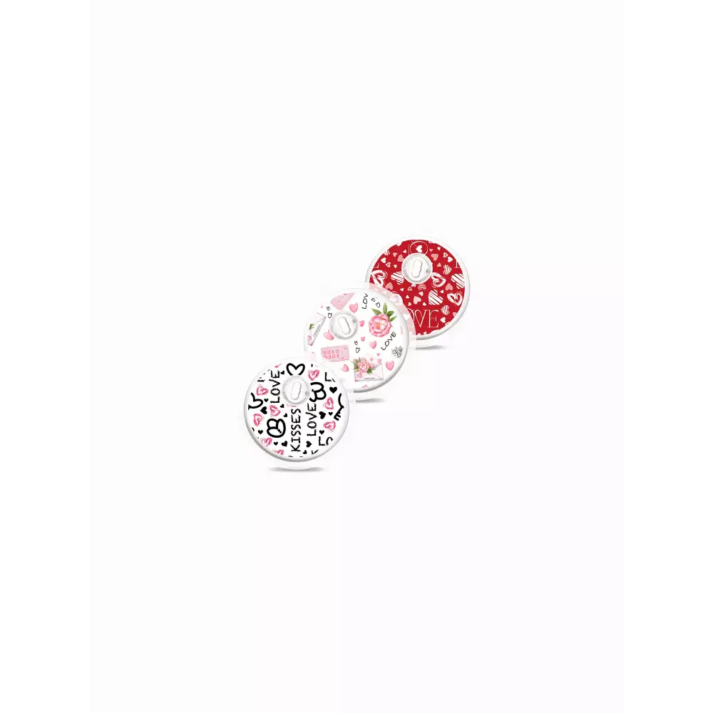 Valentine 2025 Freestyle Libre 3 Stickers in Love, Rooted Together, and Gothic Valentine designs.