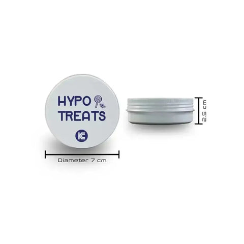 GlucoMen Day Armband with hypo treats tin box, 7 cm diameter, 2.5 cm height.