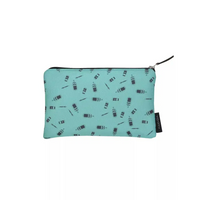 Zipper bag for diabetics in turquoise with medical supplies print, compact and organized storage.