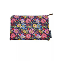 Floral Dia-Zipper Bag for Diabetics with compartments for glucose meter and supplies.