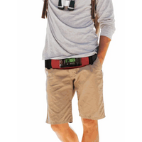 Insulin pump belt in use with transparent touch-friendly window for easy monitoring.