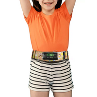 Child wearing Dia-Waist Belt Kids insulin pump belt with colorful design, adjustable fit, and transparent window for easy access.