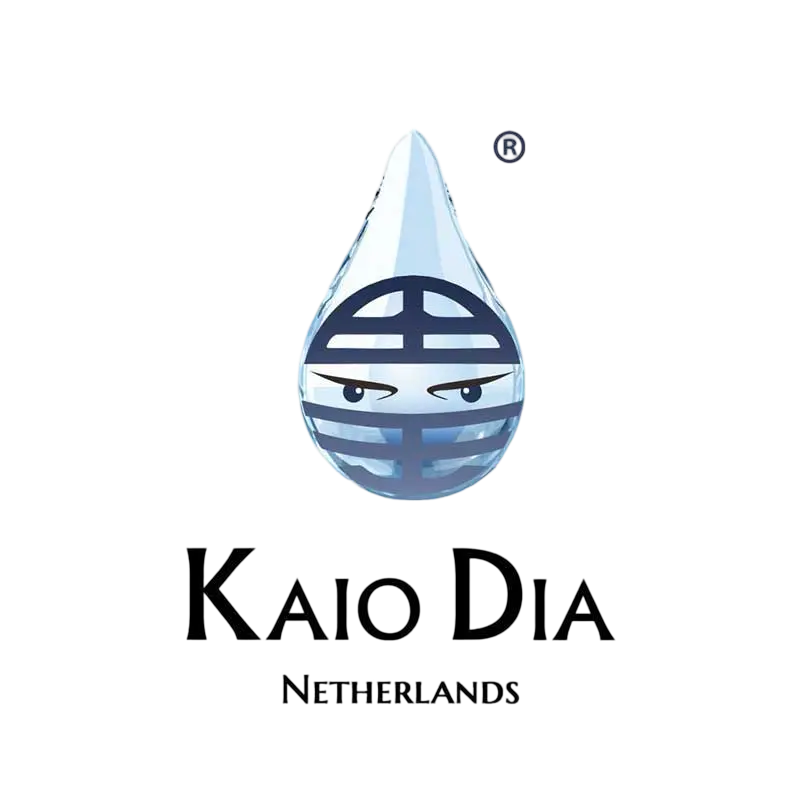 Kaio Dia Netherlands logo: a blue water drop with a stylized face, above "Kaio Dia" and "NETHERLANDS". Immagine