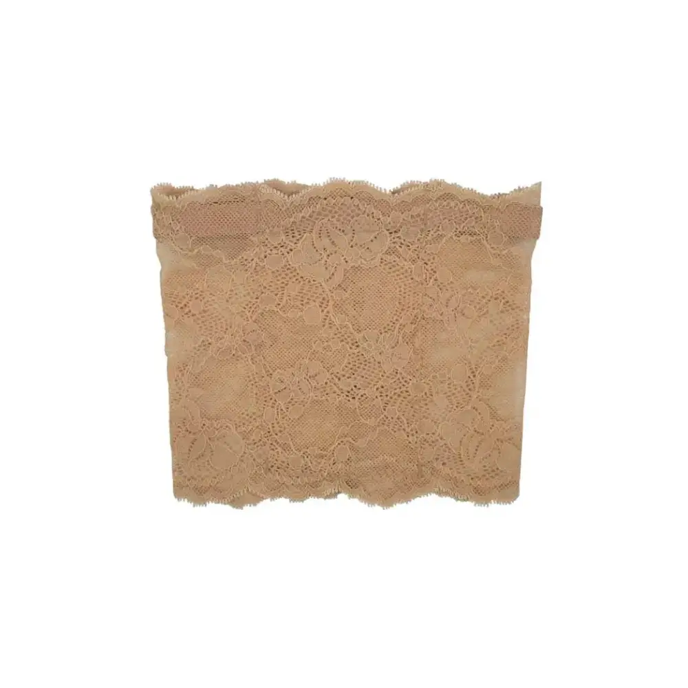 Beige lace garter designed to securely hold an insulin pump or mobile phone, made with soft elastic stretch lace for comfortable leg wear.