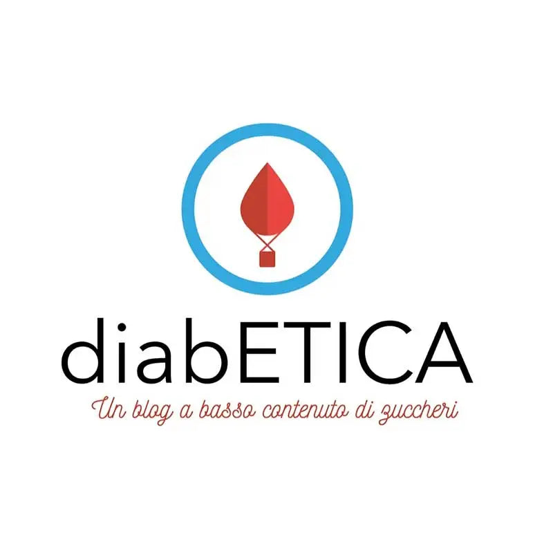Diabetica blog logo: red blood drop in blue circle, with "Diabetica" text and "Un blog a basso contenuto di zuccheri. Immagine