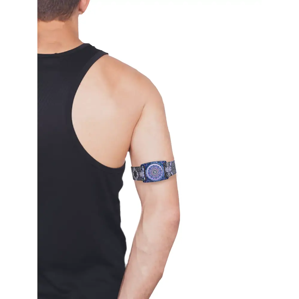Blue patterned armband for Freestyle Libre in Dia-Style Limited Edition tin box