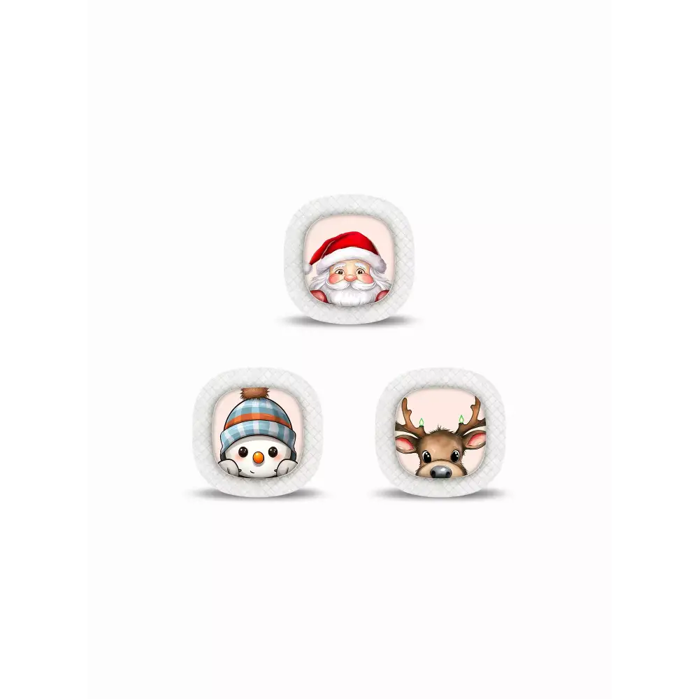 Three Christmas-themed icons: Santa Claus, snowman, and reindeer for Medtronic Simplera CGM