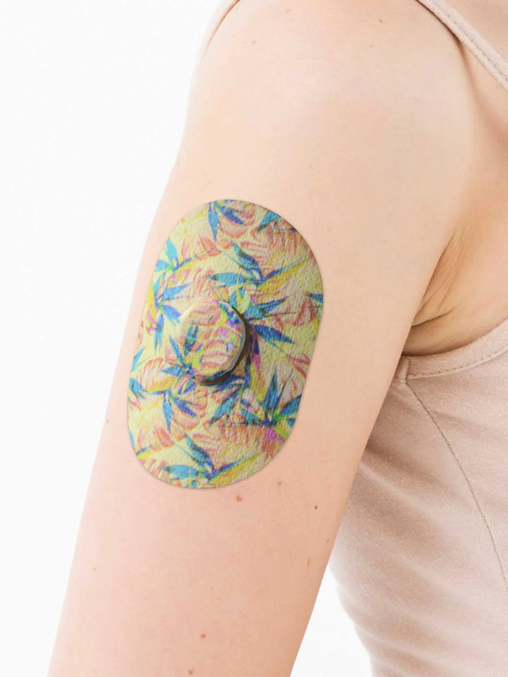 Cerotto adesivo per Dexcom G7, fantasia Tequila Sunrise, sul braccio